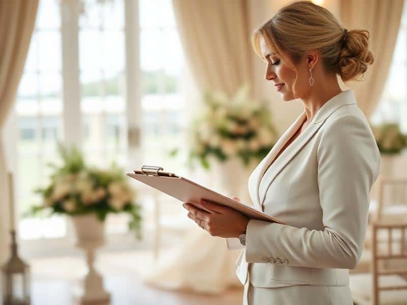 Organizadora de bodas revisando lista de tareas